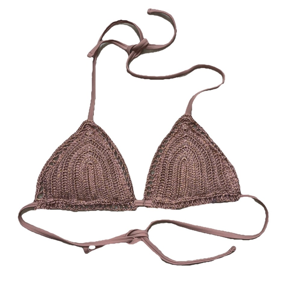 Xhilaration Crochet Bikini Top Juniors XS/S Taupe Brown Gold Festival Boho